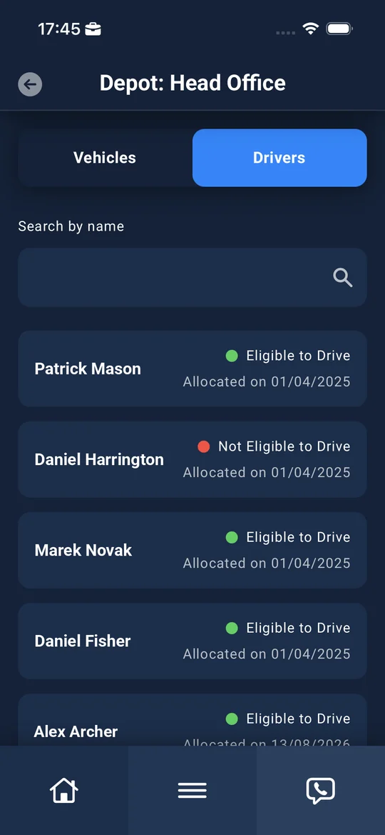 A depot's drivers and their eligibility to drive