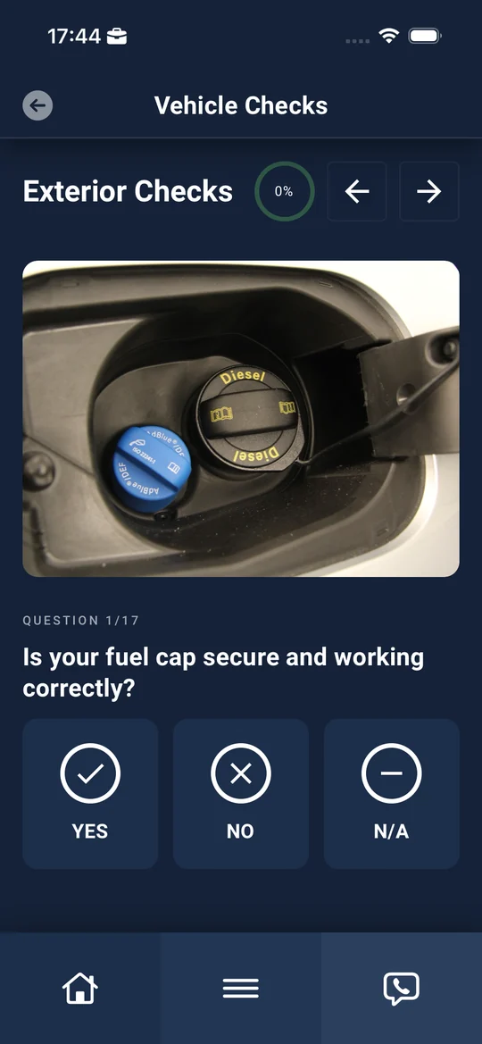 A check question with a photo showing what to look for